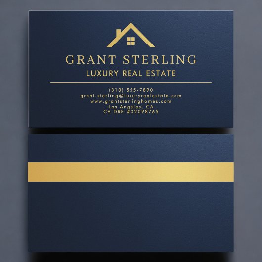 Carte De Visite Metallic Luxury Real Estate Agent Navy Blue Gold
