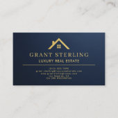 Carte De Visite Metallic Luxury Real Estate Agent Navy Blue Gold (Devant)