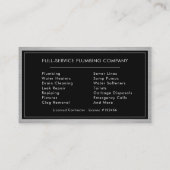 Carte De Visite Metallic Plumbing Services Plumber Black Silver  (Dos)