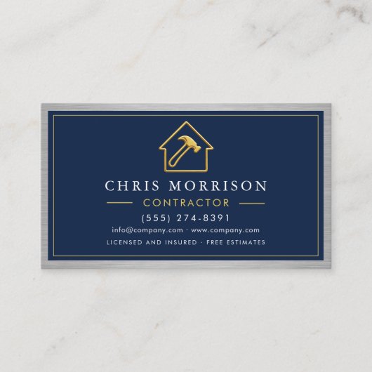 Carte De Visite Metallic QR Code Building Construction Navy Blue (Devant)