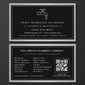 Carte De Visite Metallic QR Code Plumbing Services Black Silver 