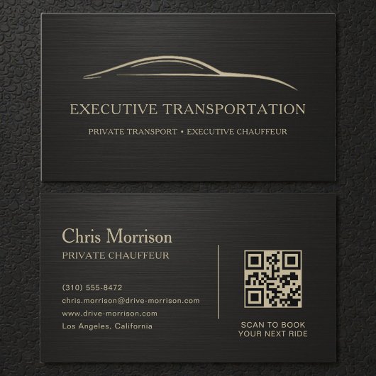 Carte De Visite Metallic Transport Car QR Code Black & Gold