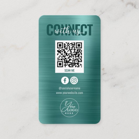 Carte De Visite Metallic Turquoise Connect avec les médias sociaux (Devant)