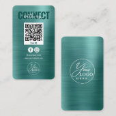 Carte De Visite Metallic Turquoise Connect avec les médias sociaux (Devant / Derrière)