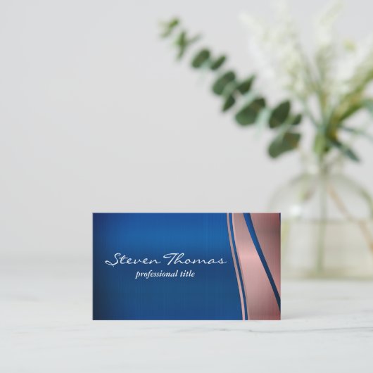 Carte De Visite Métallique bleue | Arrière - plan métallique (Debout devant)