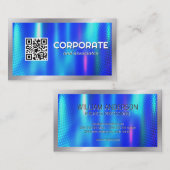 Carte De Visite Métallique bleue | Code QR | Entreprise (Devant / Derrière)