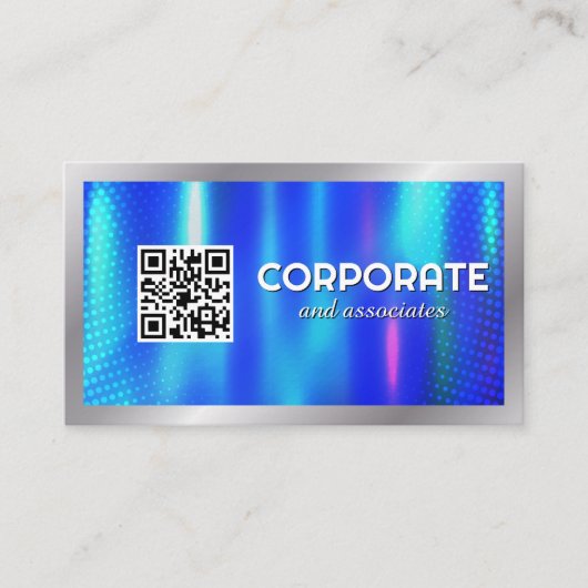 Carte De Visite Métallique bleue | Code QR | Entreprise (Devant)
