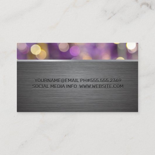Carte De Visite Métallique brossé | Lumières de Bokeh violet (Dos)