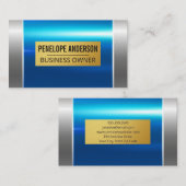 Carte De Visite Métallique d'argent bleu | Plaque métal or (Devant / Derrière)