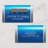 Carte De Visite Métallique d'argent bleu | Semi-camion (Devant / Derrière)