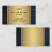 Carte de visite métallique en cuir bleu (Devant / Derrière)