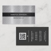 Carte De Visite Métallique noir et argenté élégant (Devant / Derrière)