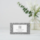 Carte de visite métallisée argent monogramme (Debout devant)