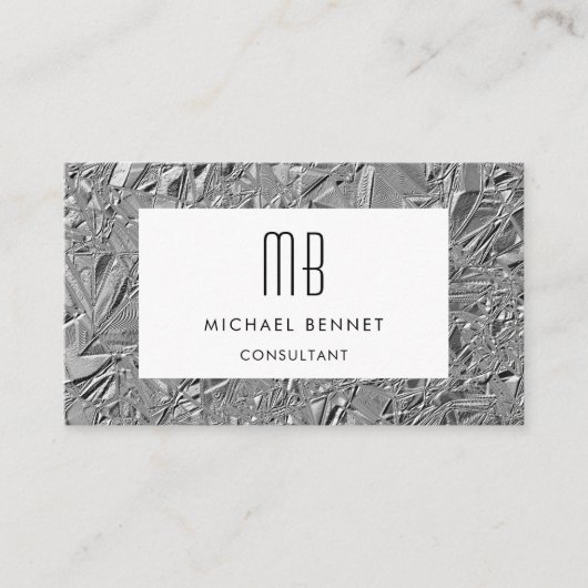 Carte de visite métallisée argent monogramme (Devant)