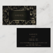 Carte De Visite Métallo noir Champaign Or Floral Frame Roses (Devant / Derrière)