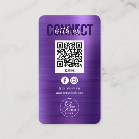Carte De Visite Metallo violet se connecter avec les médias sociau (Devant)