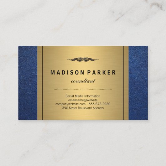 Carte De Visite Métallure en cuir bleu (Devant)