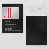 Carte De Visite Métallurgique gris rouge élégant moderne monogramm (Devant / Derrière)