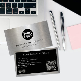 Carte De Visite Métallurgique noir logo QR Code Médias sociaux