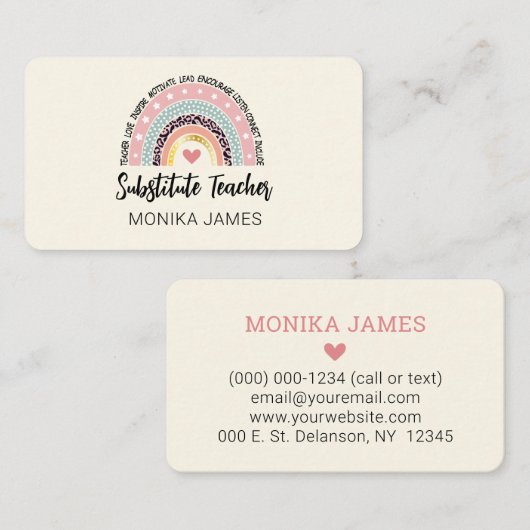 Carte De Visite Mette Enseignant substitut Arc-en-ciel Empreinte d (Devant / Derrière)