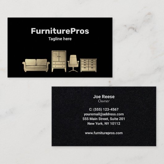 Carte De Visite Meubles en or noir (Devant / Derrière)