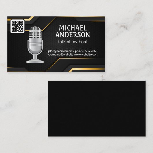 Carte De Visite Mic | Hôte Podcast | Code QR (Devant / Derrière)