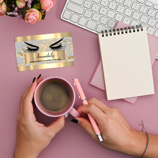 Carte De Visite Microblade Maquillage Eyelash Extension Gold Grey