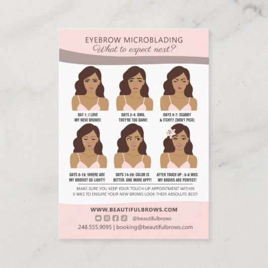 Carte De Visite Microblading Brow post-soins et rendez-vous  (Dos)