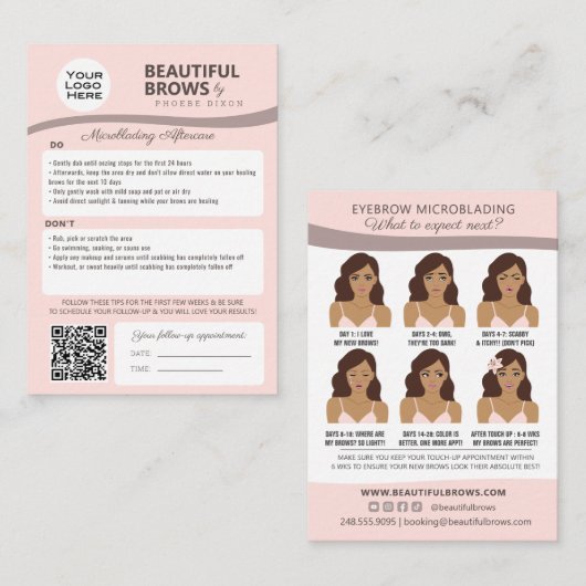 Carte De Visite Microblading Brow post-soins et rendez-vous  (Devant / Derrière)