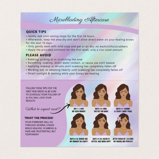 Carte De Visite Microblading Brow post-soins et rendez-vous (Intérieur déplié)