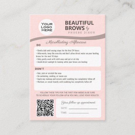 Carte De Visite Microblading Brow post-soins et rendez-vous (Devant)