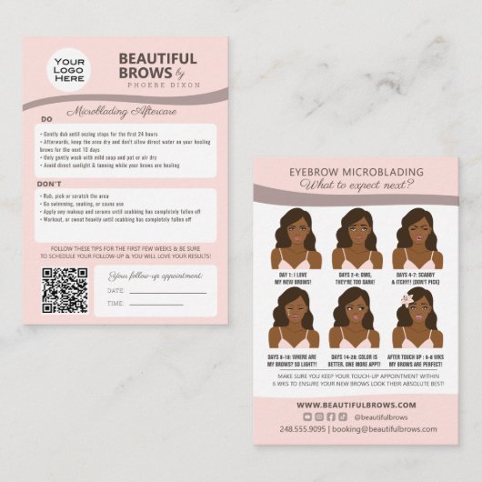 Carte De Visite Microblading Brow post-soins et rendez-vous (Devant / Derrière)