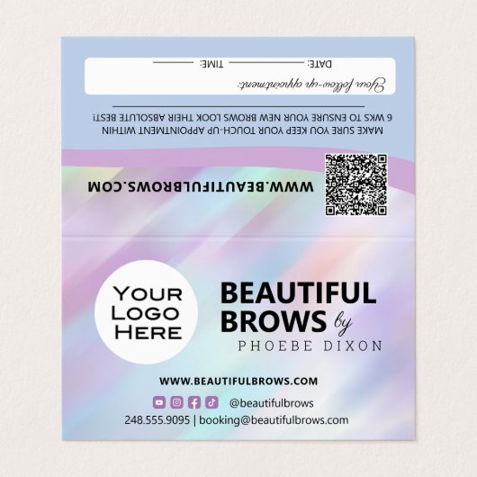 Carte De Visite Microblading Brow post-soins et rendez-vous (Extérieur déplié)