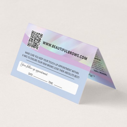 Carte De Visite Microblading Brow post-soins et rendez-vous (Dos)