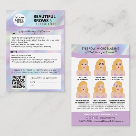 Carte De Visite Microblading Brow post-soins et rendez-vous  (Devant / Derrière)