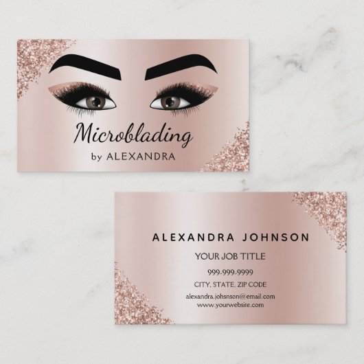 Carte De Visite Microblading Brows Parties scintillant Rose Or (Devant / Derrière)