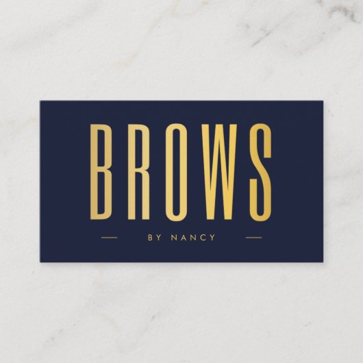 Carte De Visite Microblading Brows QR Code Logo Navy et Or  (Devant)