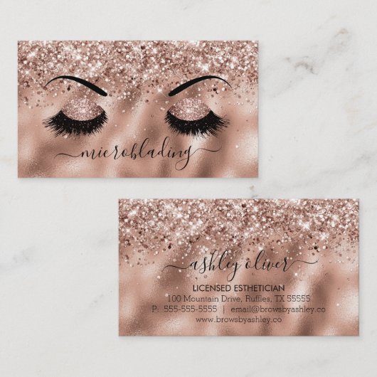 Carte De Visite Microblading Brows Rose Gold Parties scintillant A (Devant / Derrière)