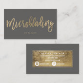 Carte De Visite Microblading chic or typographie gris (Devant / Derrière)