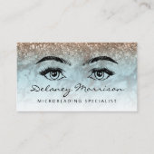 Carte De Visite Microblading Code QR Yeux Marbre Bronze Turquoise (Devant)