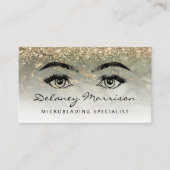 Carte De Visite Microblading Code QR Yeux Marbre Or Vert Olive (Devant)