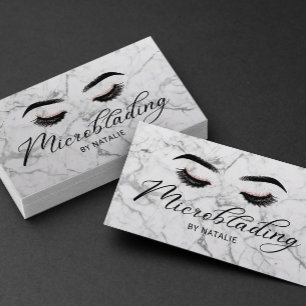 Carte De Visite Microblading Elegant Marbre blanc de typographie