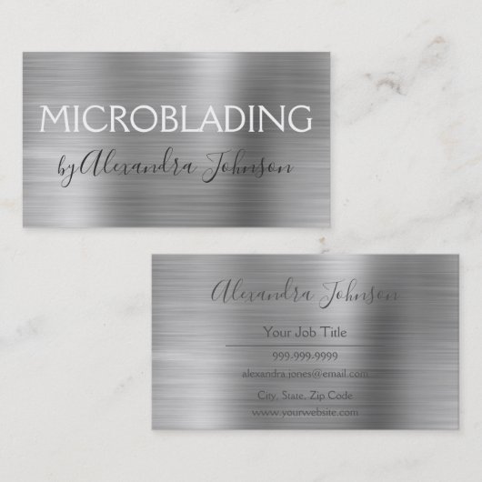 Carte De Visite Microblading en argent brossé de luxe (Devant / Derrière)