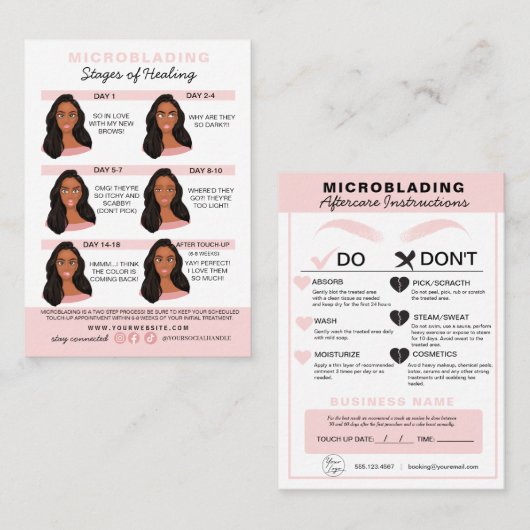Carte De Visite Microblading Eyebrow Instructions de soins postéri (Devant / Derrière)