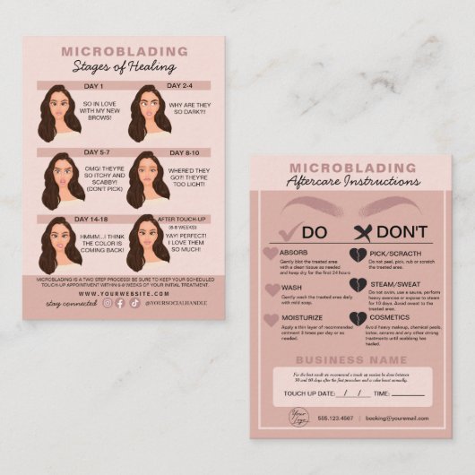 Carte De Visite Microblading Eyebrow Instructions de soins postéri (Devant / Derrière)