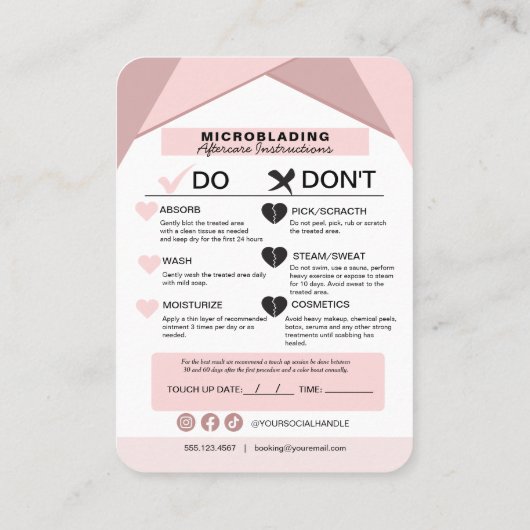 Carte De Visite Microblading Eyebrow Instructions pour les soins p (Dos)