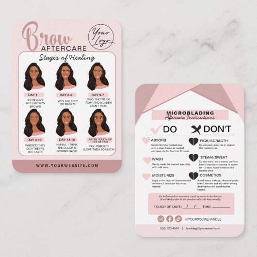 Carte De Visite Microblading Eyebrow Instructions pour les soins p (Devant / Derrière)