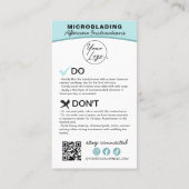 Carte De Visite Microblading Eyebrow Instructions pour les soins p (Dos)