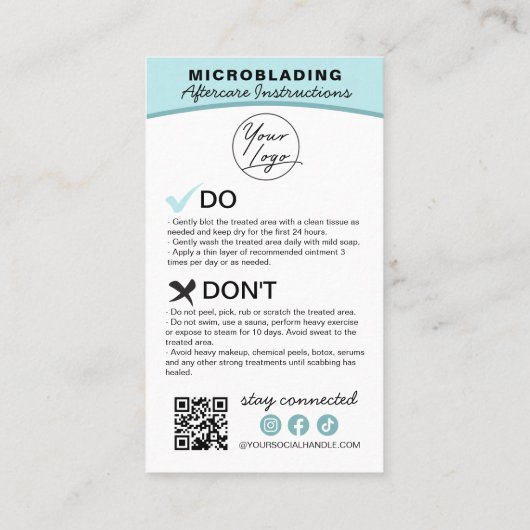 Carte De Visite Microblading Eyebrow Instructions pour les soins p (Dos)