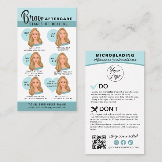 Carte De Visite Microblading Eyebrow Instructions pour les soins p (Devant / Derrière)